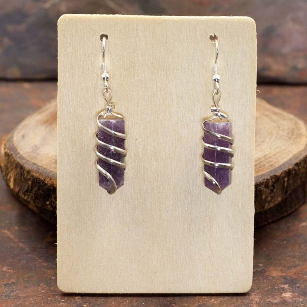 Lepidolite Point Coil Wrapped Earrings